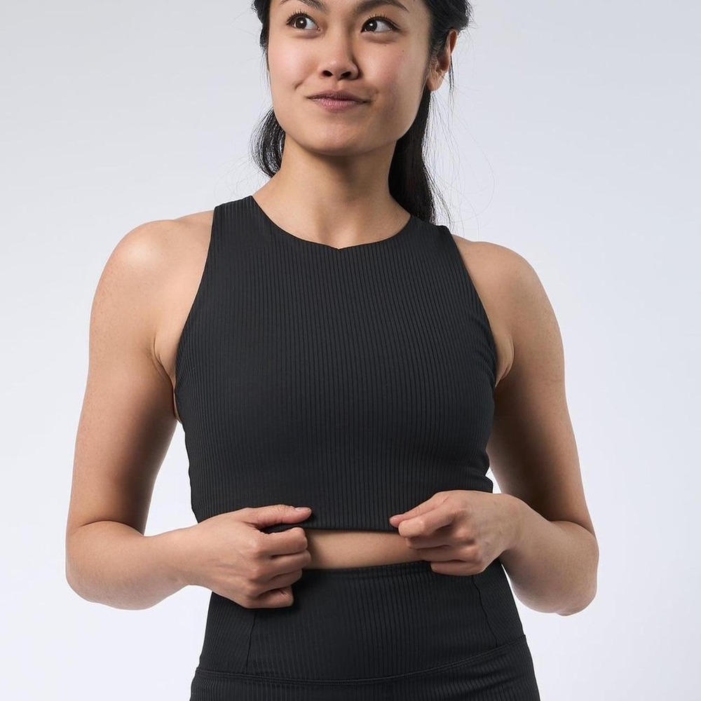 Girlfriend Collective Black Ribbed Dylan Bra Women's Size Medium High Neck Gym
